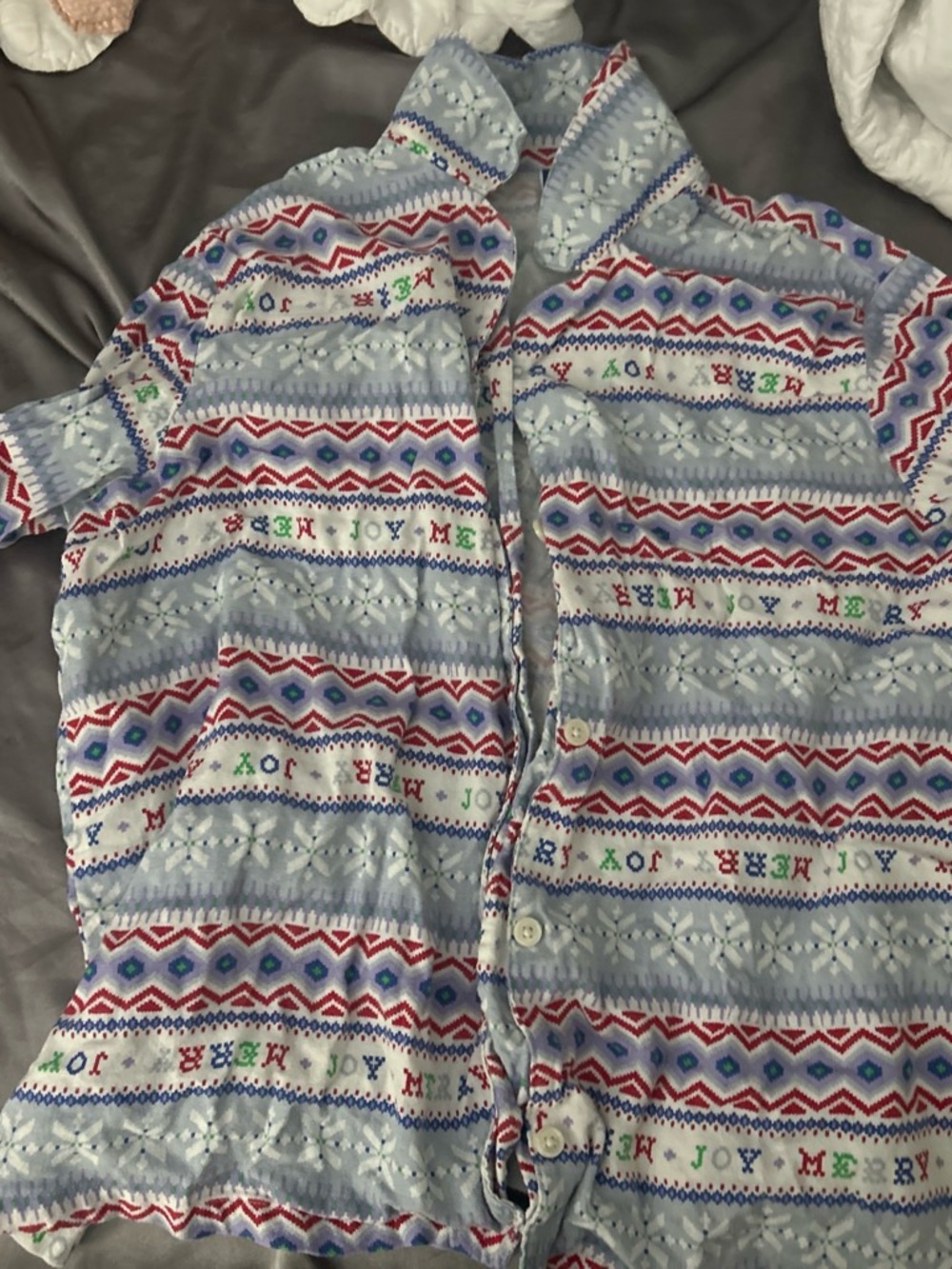 Old Navy Light Blue Holiday Print Button-Front Pajama Top